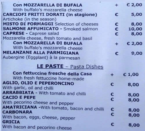 Menu di Trattoria da Aldo 
