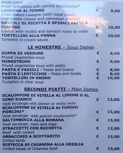Menu di Trattoria da Aldo 