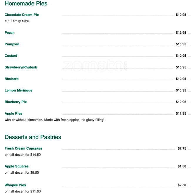 Greenhills Traditional Irish Bakery Menu