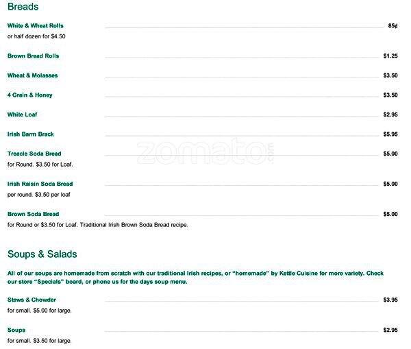 Greenhills Traditional Irish Bakery Menu