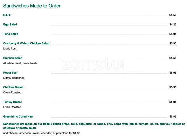 Greenhills Traditional Irish Bakery Menu