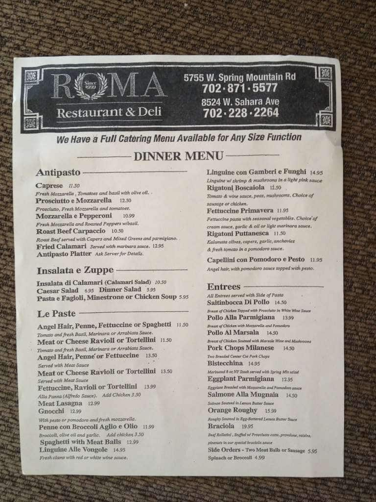 Roma Deli & Restaurant 1 Menu Urbanspoon/Zomato