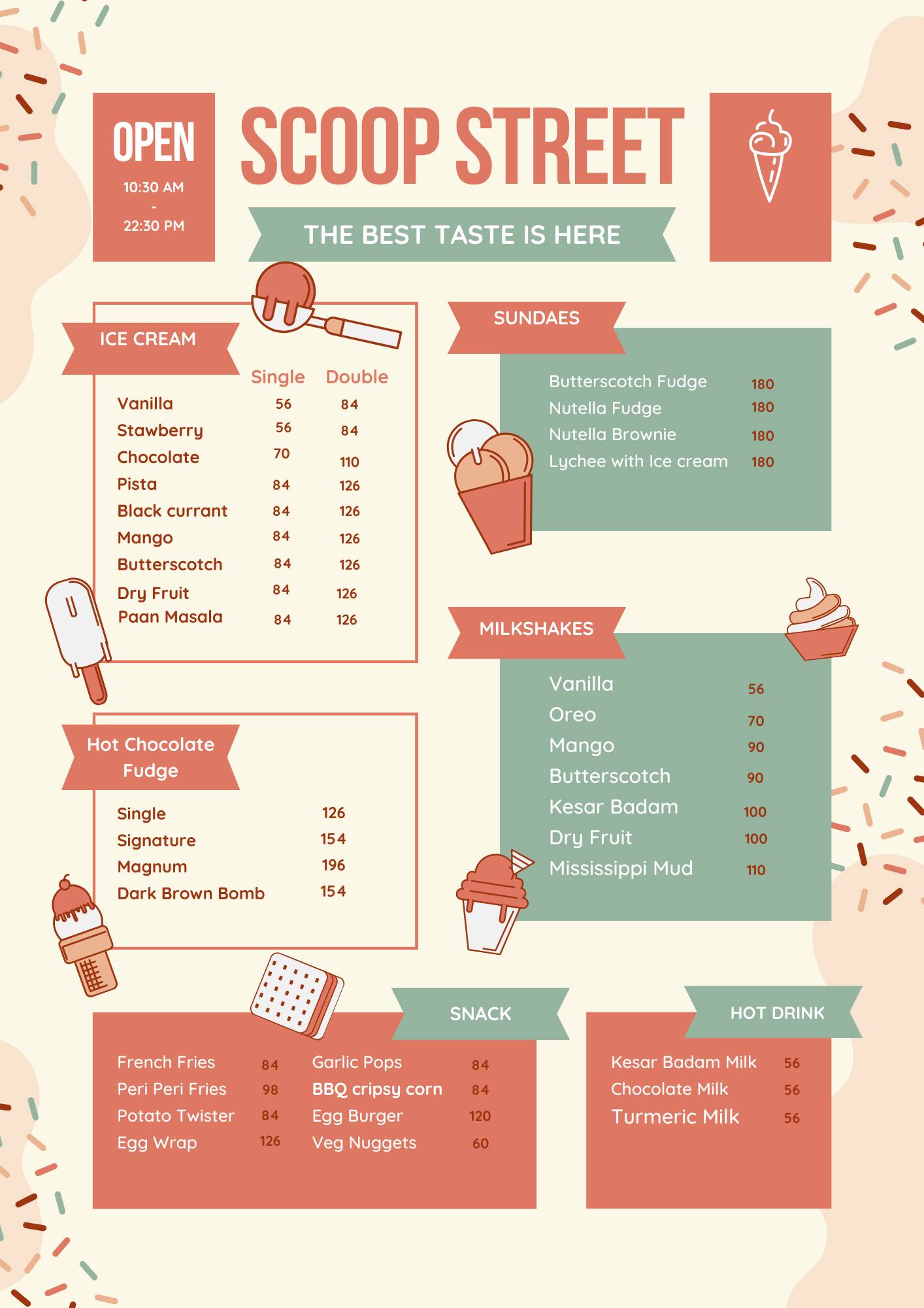 Menu of Scoop Street, Hinjawadi, Pune