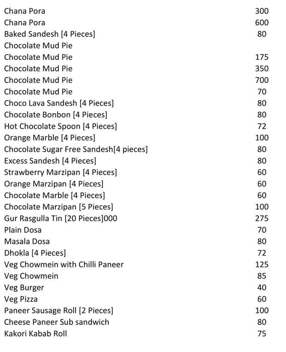Balaram Mullick & Radharaman Mullick menu