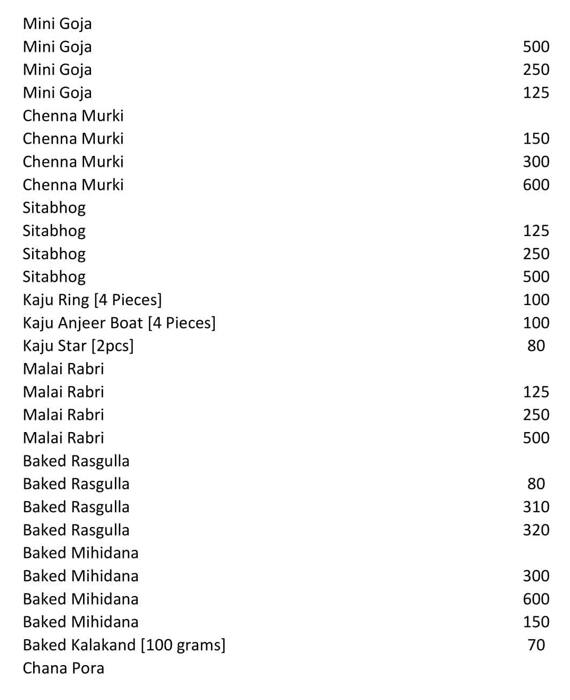 Balaram Mullick & Radharaman Mullick menu
