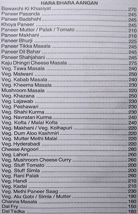 Hotel Sai Pranay menu