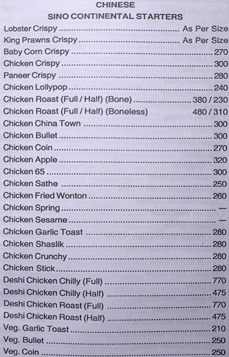 Hotel Sai Pranay menu