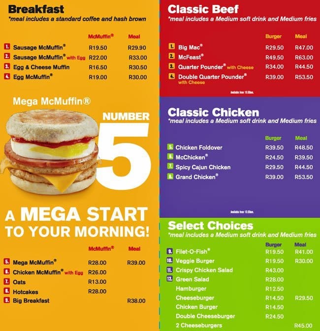 McDonalds Menu, Menu for McDonalds, Kenilworth, Cape Town Zomato SA