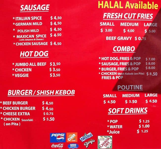 Best In Town menu