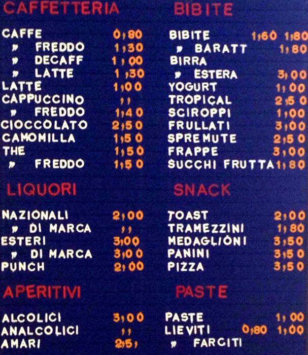 Bar Royal Roma Speisekarte