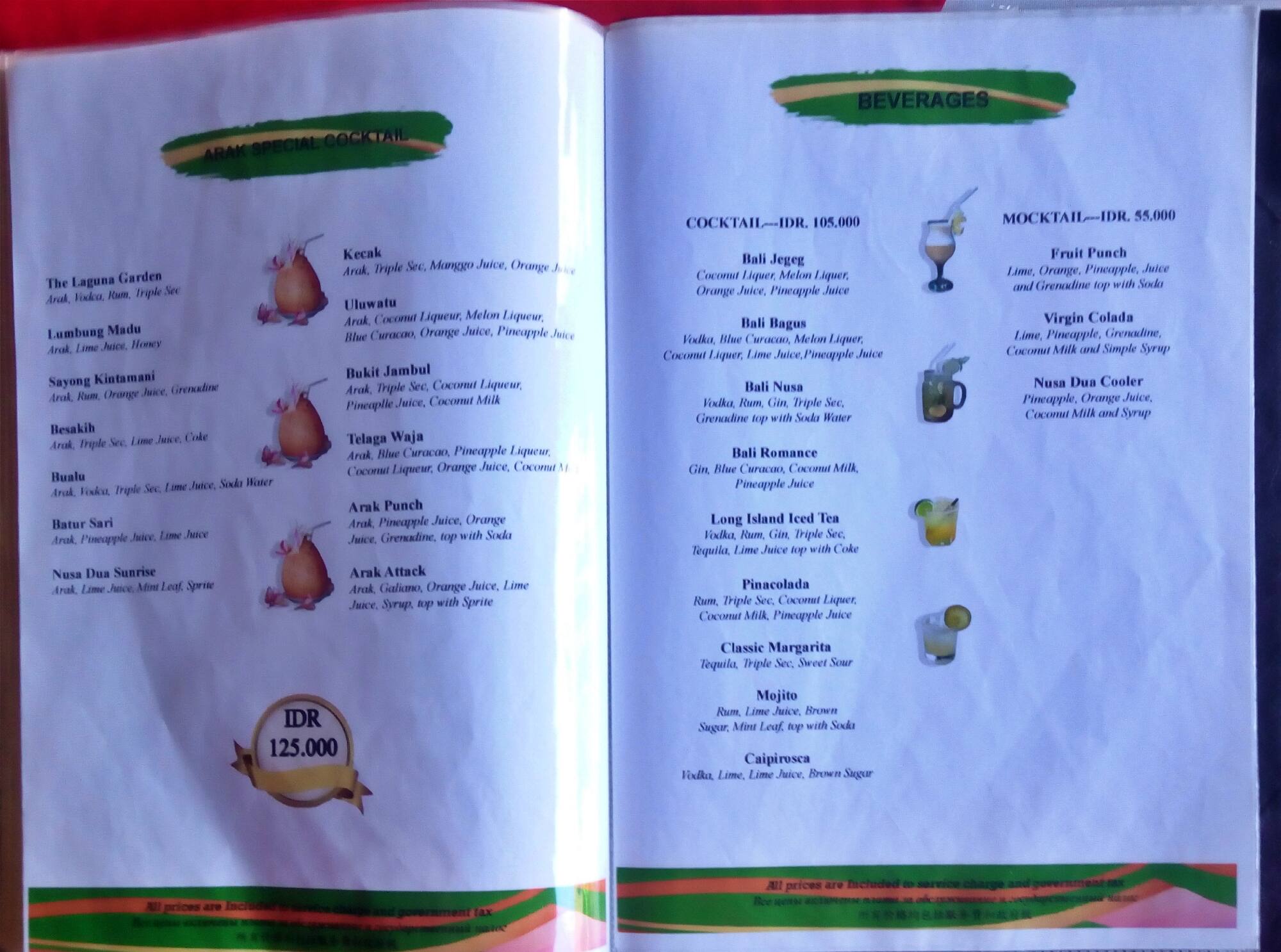 Menu at Laguna Garden restaurant, Jimbaran