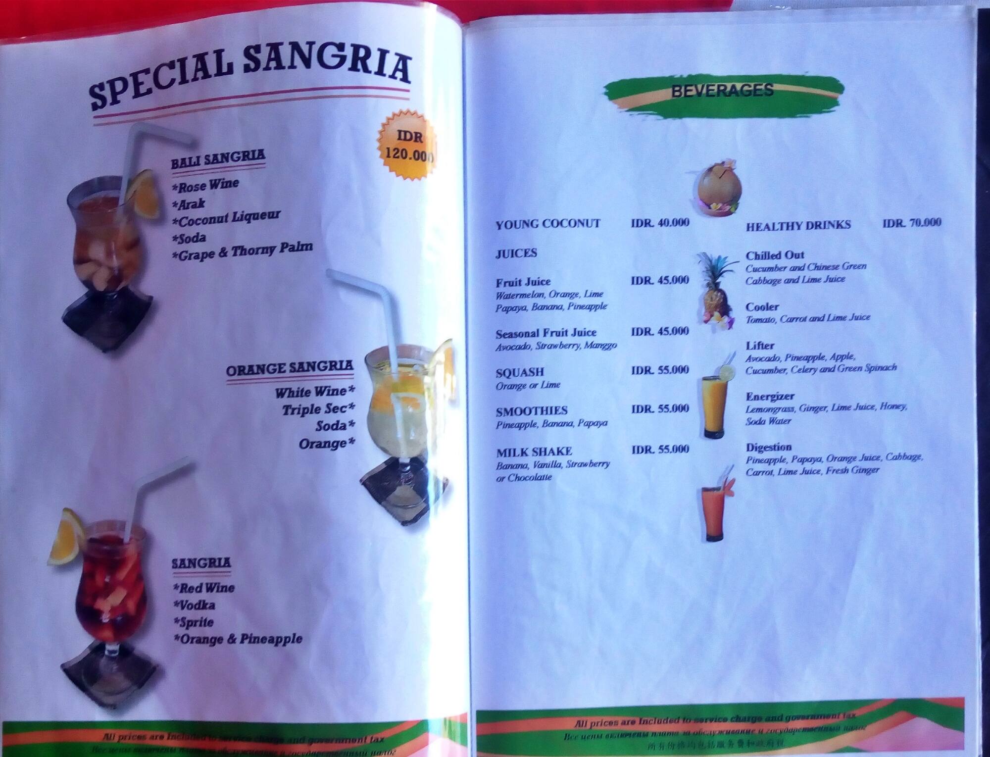 Menu at Laguna Garden restaurant, Jimbaran