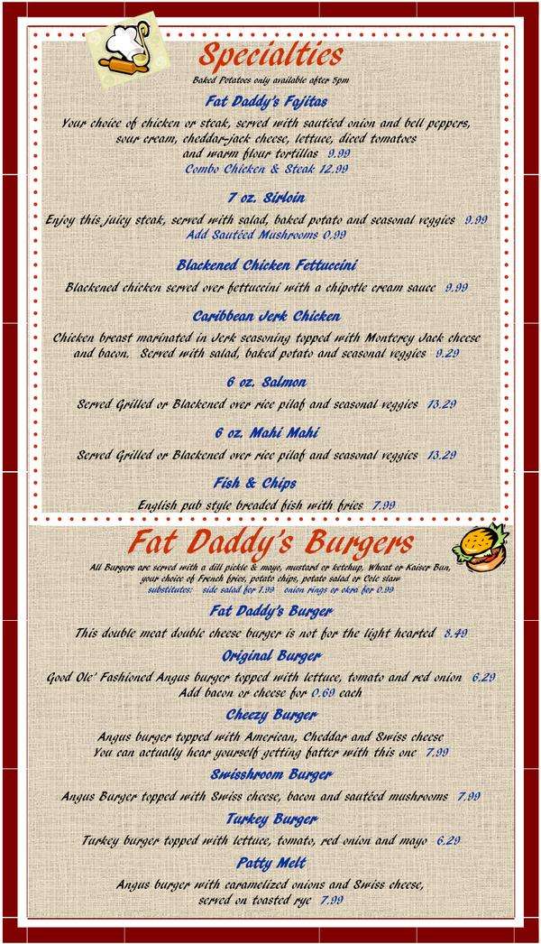 Menu at Fat Daddy's Pub & Grill, Tulsa
