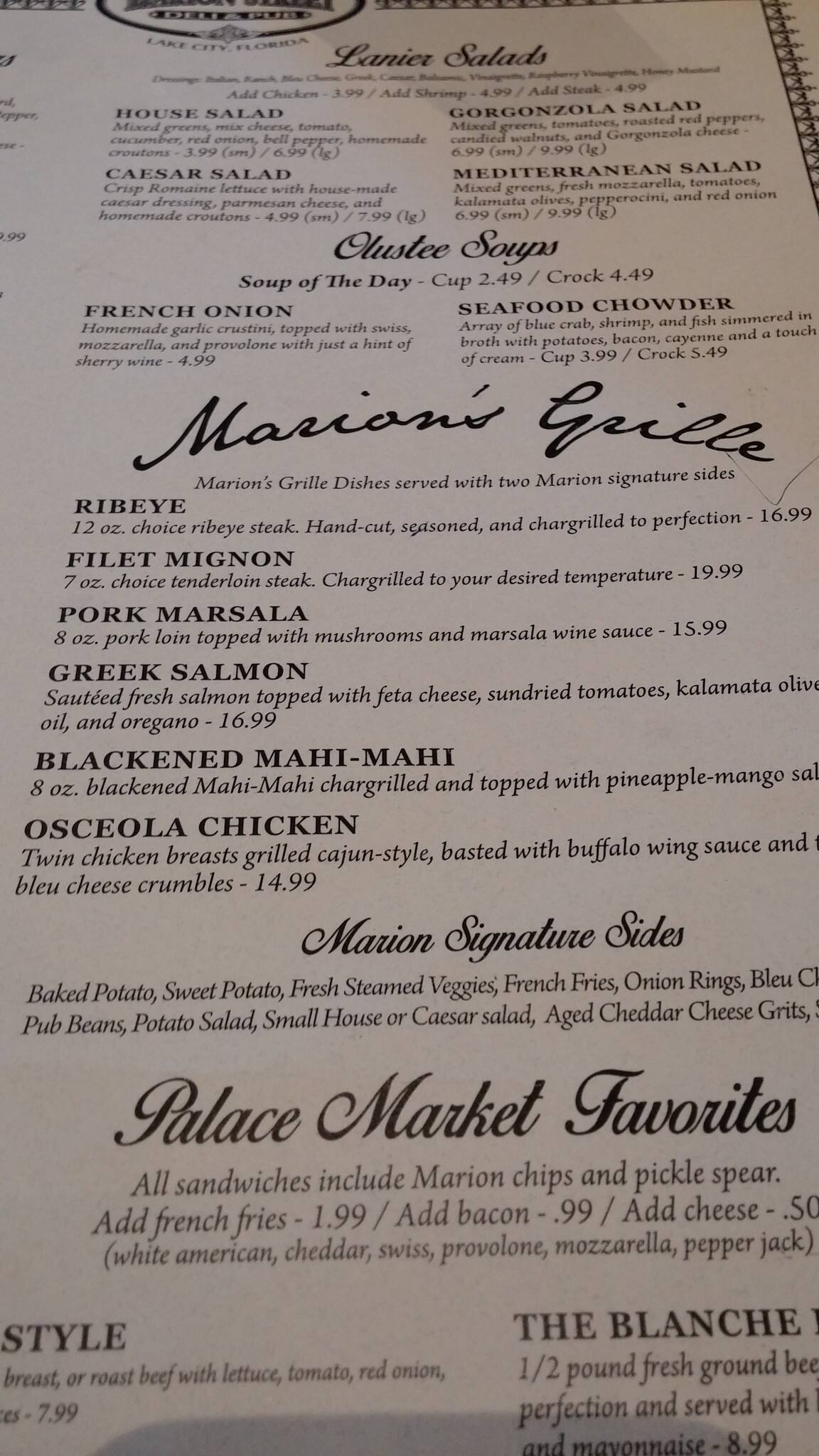 Menu at Marion Street Deli and brew house pub & bar, Lake City