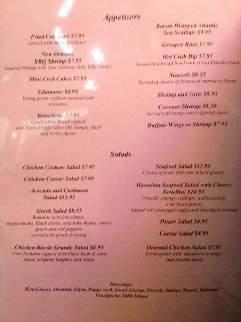 Menu at Grouper's Waterfront Restaurant, Elizabeth City