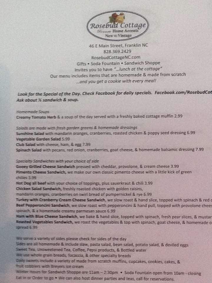 Rosebud Cottage Menu Menu For Rosebud Cottage Franklin Franklin
