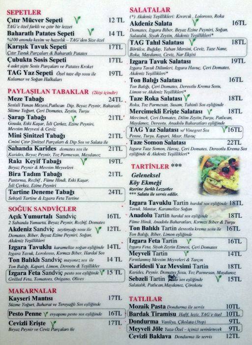 TAG Cafe & Bistro Menü, TAG Cafe & Bistro, Taksim, İstanbul için Menü