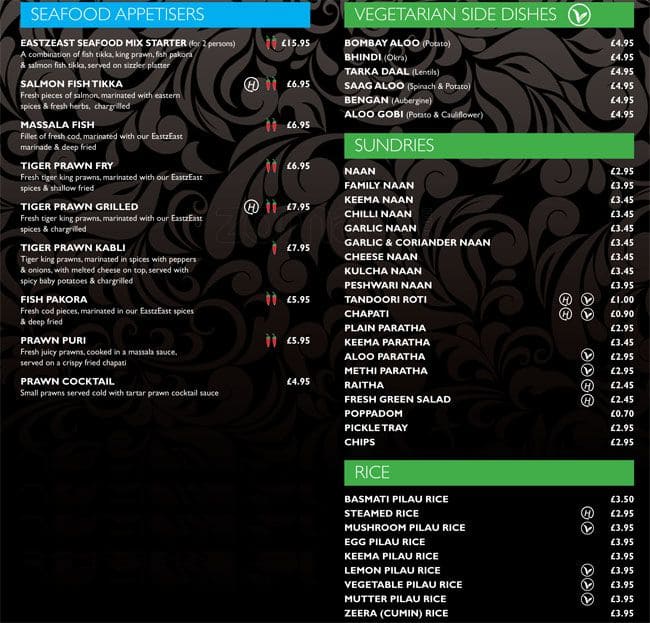 Menu at eastZeast Riverside - Manchester restaurant, Manchester ...