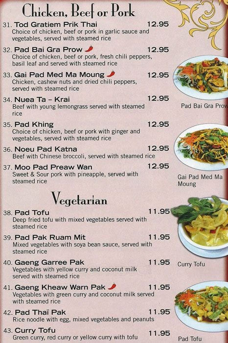 Menu at Singha Thai Khmer restaurant, Ottawa