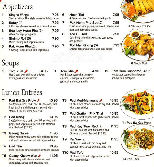 Menu At Singha Thai Khmer Restaurant, Ottawa