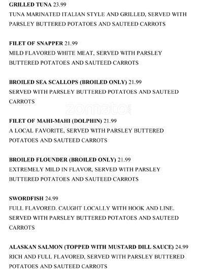 Menu at Rustic Inn restaurant, Dania Beach