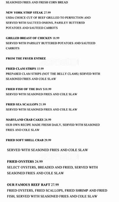 Menu at Rustic Inn restaurant, Dania Beach