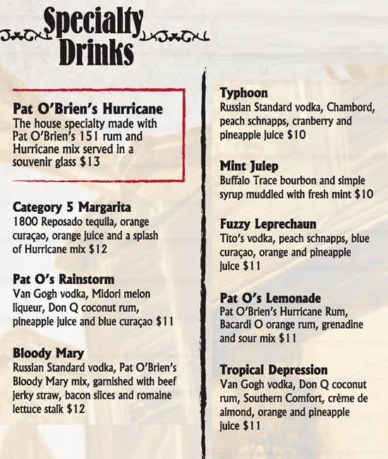 hurricane pat o briens