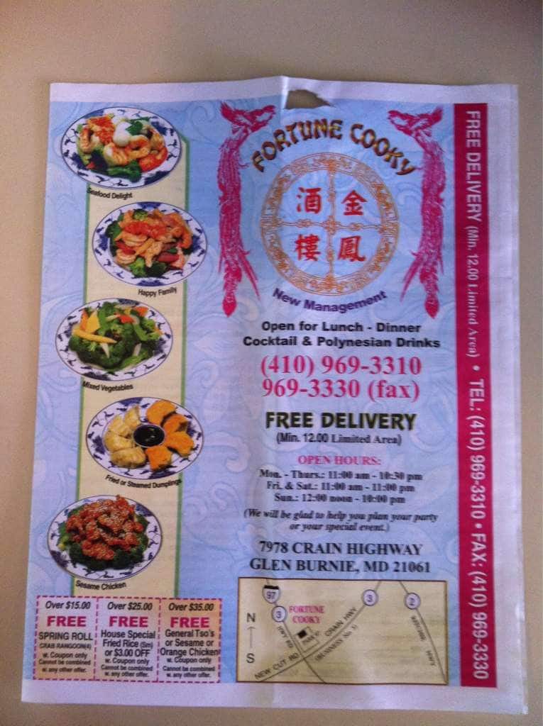 Menu at Fortune Cooky Restaurant, Glen Burnie