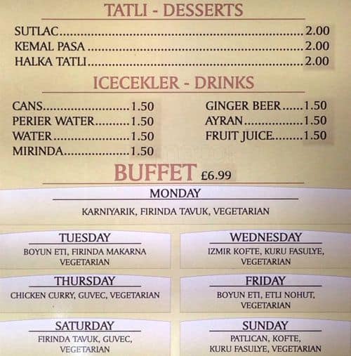 Menu at Manti restaurant, London, 551 Green Lanes