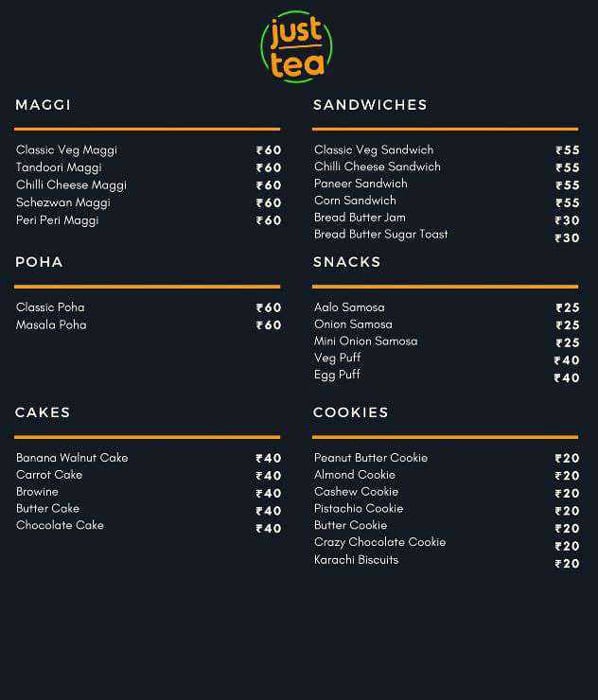 Menu at Cafe Just Tea, Chennai