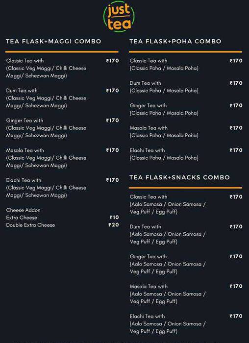 Menu at Cafe Just Tea, Chennai