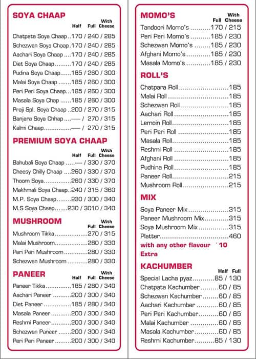 Menu Of Mr. Praji, Ulhasnagar, Thane