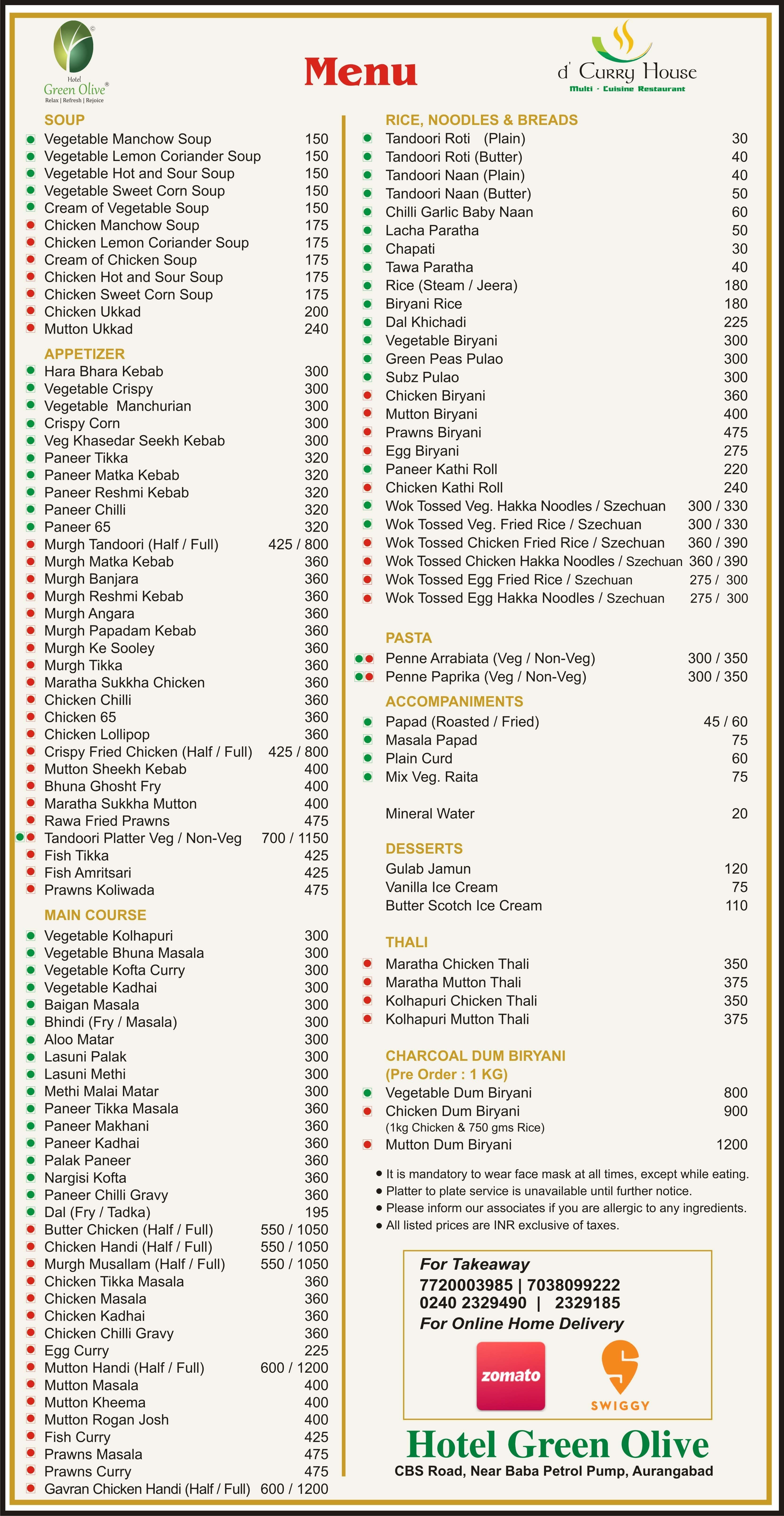 Green olive deals menu