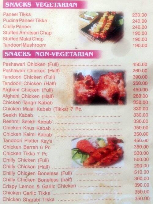 Kays BarBeQue Menu, Menu for Kays BarBeQue, Ashok Vihar Phase 1
