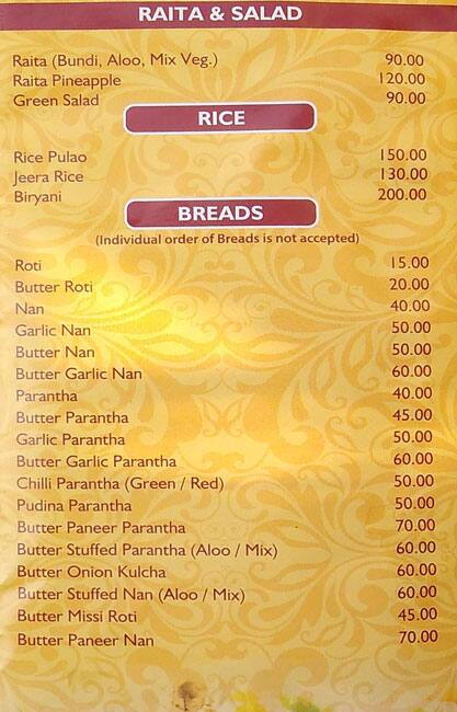 Bawarchi menu