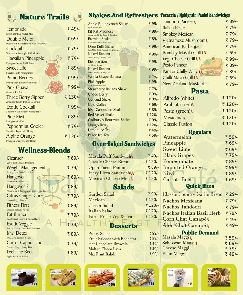 Urban Juice Cafe menu, Menu restauracji Urban Juice Cafe, Virar, Mumbai
