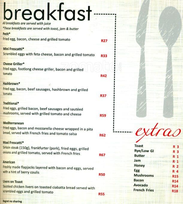 Menu de Caffe Frescatti.