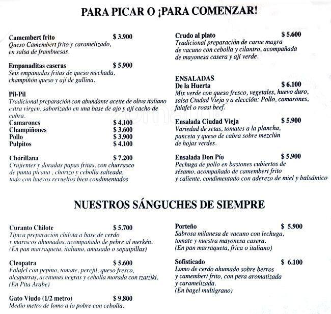 Ciudad Vieja Menu,Menú para Ciudad Vieja, Bellavista 