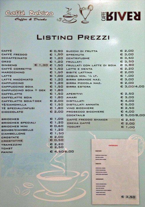 Menu di Bar Sebino 