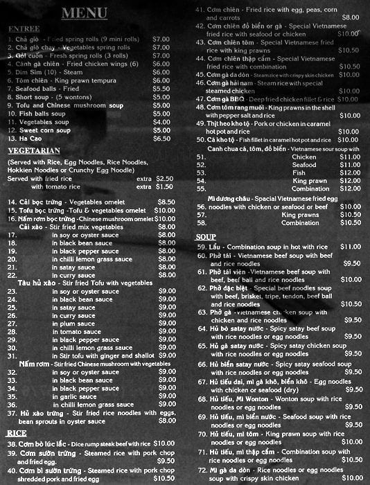 V n Noodle House menu, Menu restauracji V n Noodle House, Liverpool