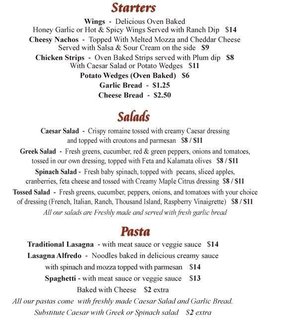 Village Pizzeria Menu, Menu for Village Pizzeria, Harrison Hot Springs