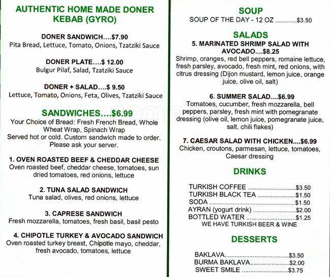 Alanya Cafe Menu, Menu for Alanya Cafe, Kirkland, Kirkland Urbanspoon
