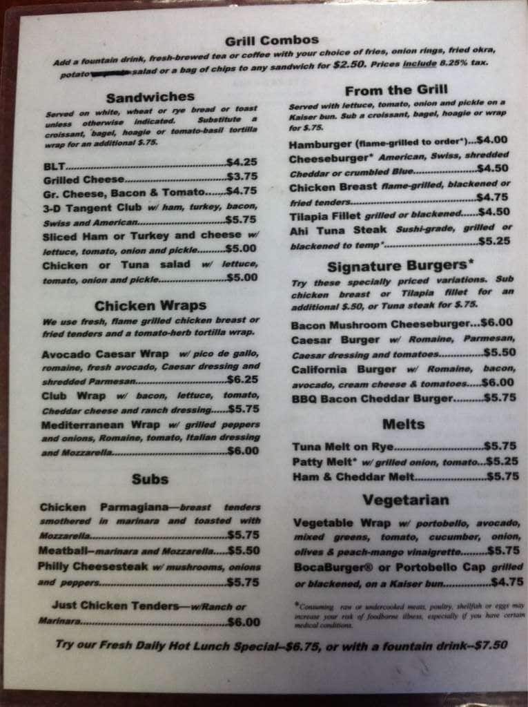 Carta de Tangent Cafe & Catering