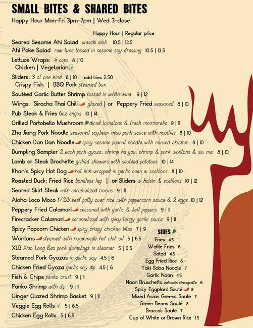 Khan's Cave Grill & Tavern menu