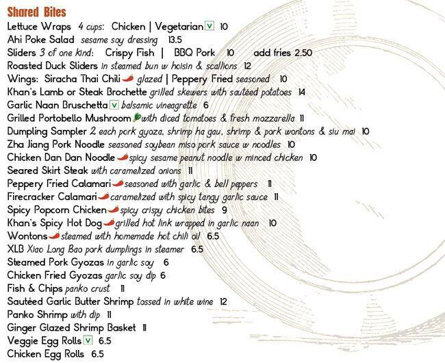 Khan's Cave Grill & Tavern menu