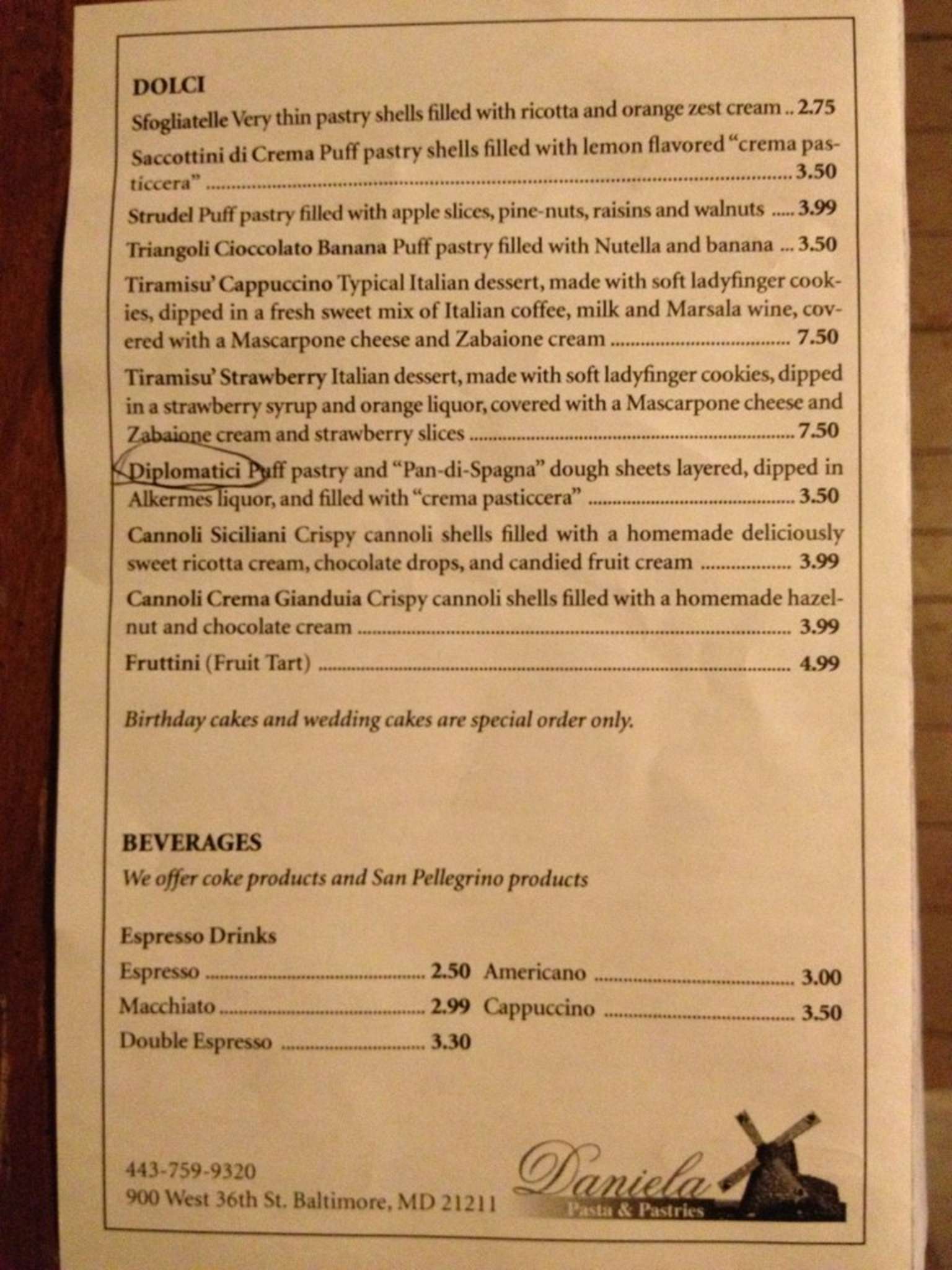 Daniela's Pasta & Pastries Menu Urbanspoon/Zomato