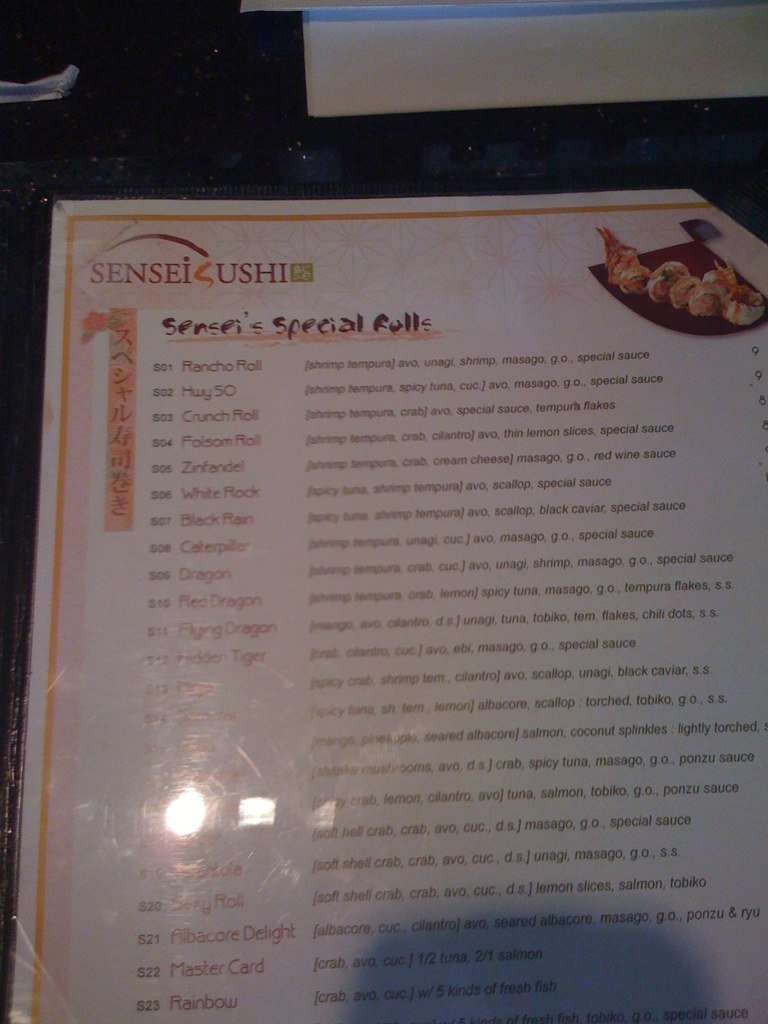 Sensei Sushi Menu, Menu for Sensei Sushi, Rancho Cordova, Sacramento