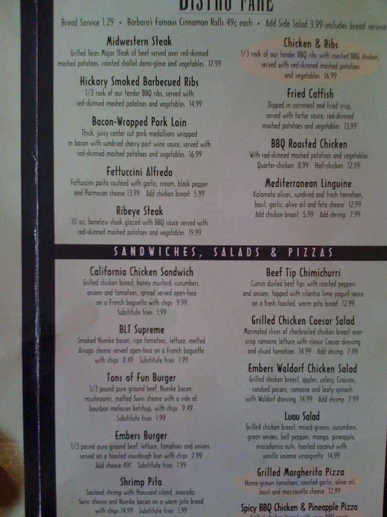 ember restaurant menu
