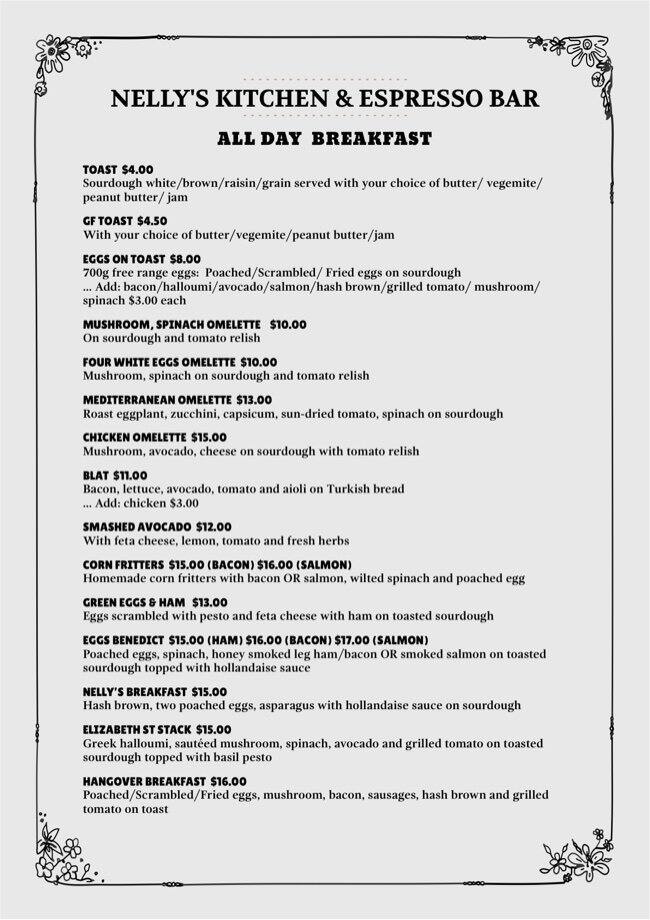 Nelly's Kitchen & Espresso Bar Menu Urbanspoon/Zomato