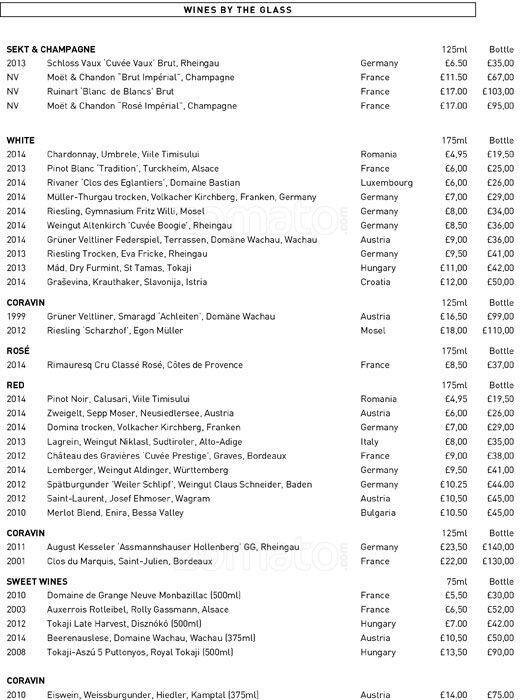 Menu at German Gymnasium Restaurant, London